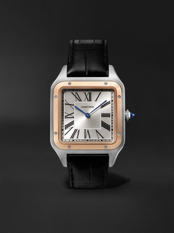 Santos-Dumont Hand-Wound 33.9mm Extra Large 18-Karat Rose Gold, Steel and Alligator Watch, Ref. No. W2SA0017 Santos-Dumont Hand-Wound 33.9mm Extra Large 18-Karat Rose Gold, Steel and Alligator Watch, Ref. No. W2SA0017
