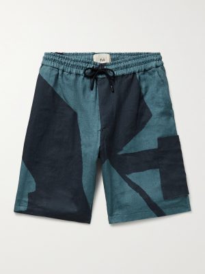 Assembly Printed Linen Drawstring Cargo Shorts Assembly Printed Linen Drawstring Cargo Shorts
