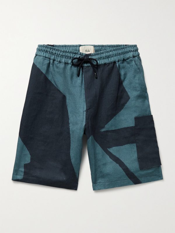Assembly Printed Linen Drawstring Cargo Shorts
