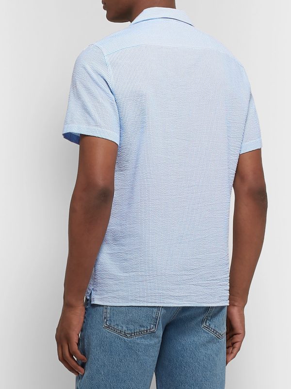 Miyagi Camp-Collar Striped Seersucker Shirt - BK Miyagi Camp-Collar Striped Seersucker Shirt - BK