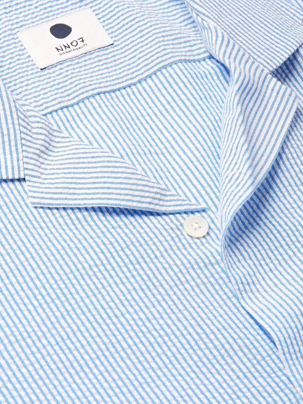 Miyagi Camp-Collar Striped Seersucker Shirt - CU Miyagi Camp-Collar Striped Seersucker Shirt - CU