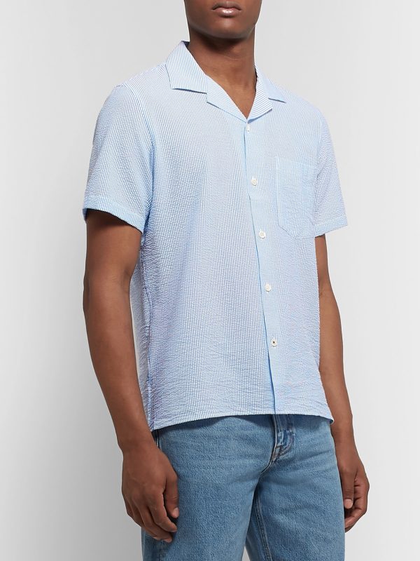 Miyagi Camp-Collar Striped Seersucker Shirt - FR Miyagi Camp-Collar Striped Seersucker Shirt - FR