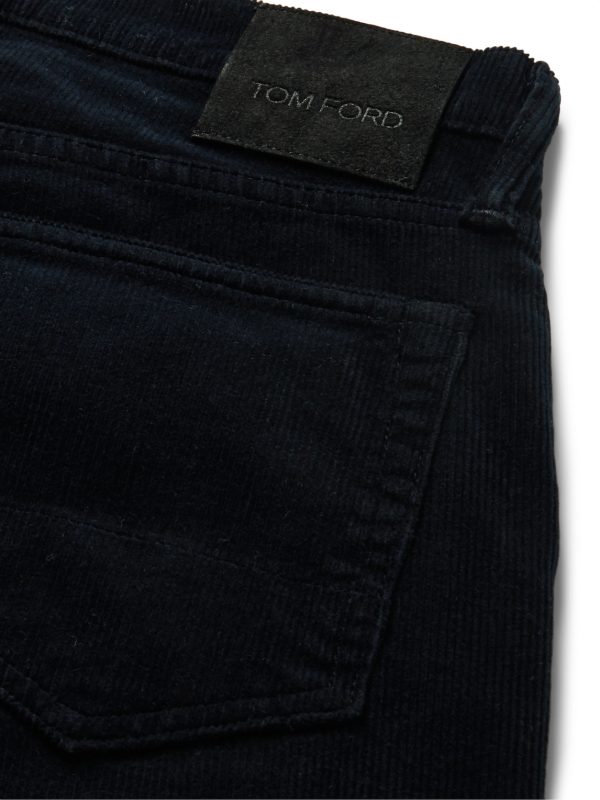 Midnight-Blue Slim-Fit Stretch-Cotton Corduroy Trousers - CU