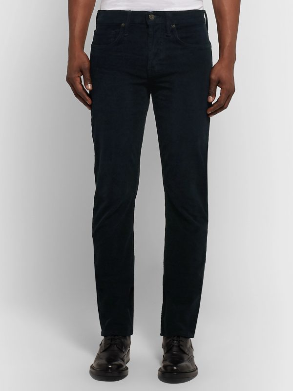 Midnight-Blue Slim-Fit Stretch-Cotton Corduroy Trousers - FR