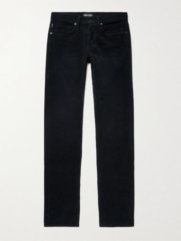 Midnight-Blue Slim-Fit Stretch-Cotton Corduroy Trousers