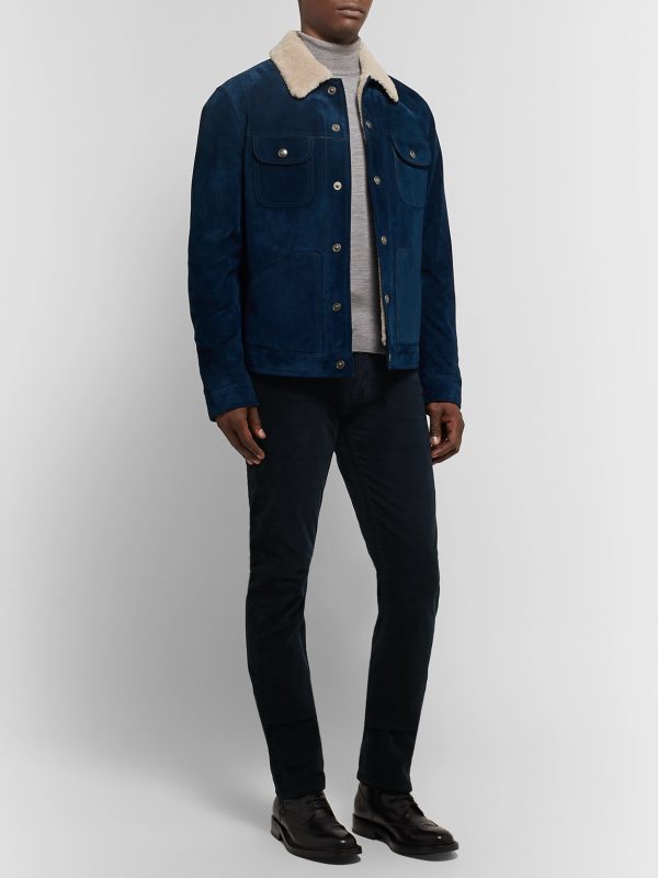 Midnight-Blue Slim-Fit Stretch-Cotton Corduroy Trousers - OU