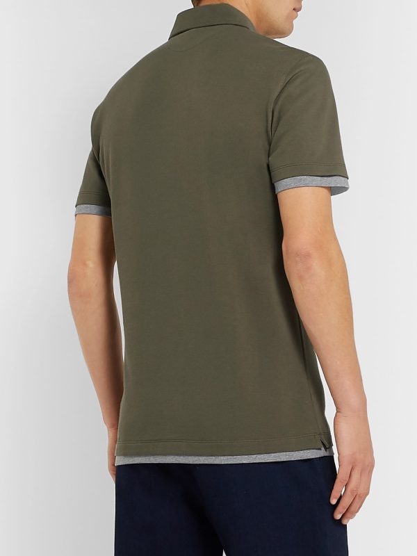 Slim-Fit Layered Cotton-Piqué Polo Shirt - BK