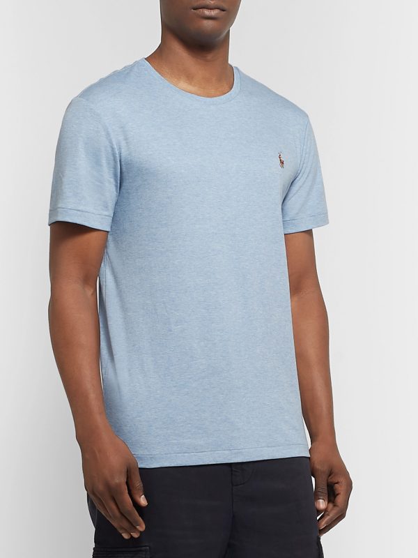 Slim-Fit Logo-Embroidered Mélange Pima Cotton-Jersey T-Shirt - FR Slim-Fit Logo-Embroidered Mélange Pima Cotton-Jersey T-Shirt - FR