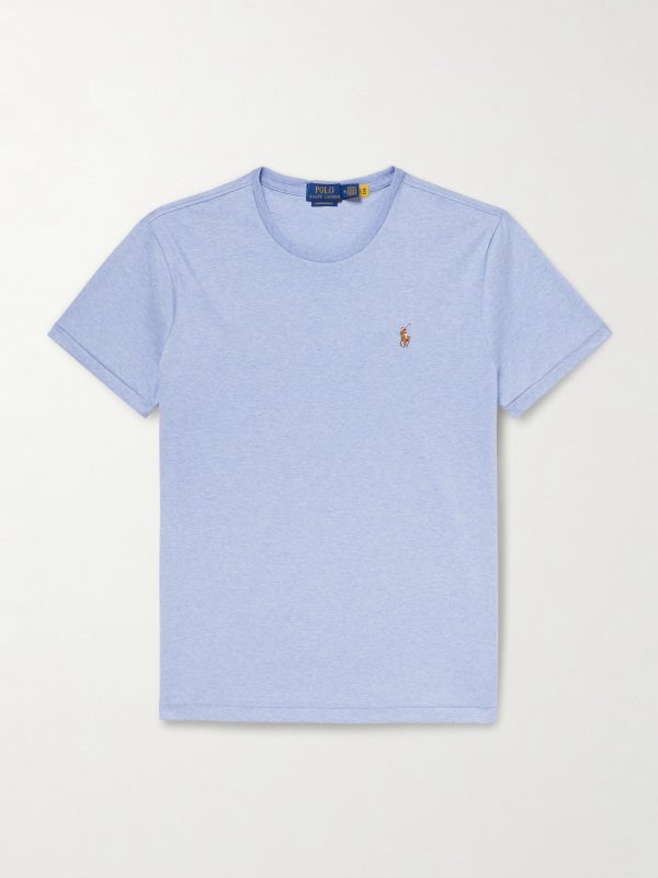Slim-Fit Logo-Embroidered Mélange Pima Cotton-Jersey T-Shirt Slim-Fit Logo-Embroidered Mélange Pima Cotton-Jersey T-Shirt