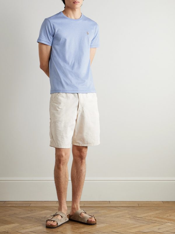 Slim-Fit Logo-Embroidered Mélange Pima Cotton-Jersey T-Shirt - OU Slim-Fit Logo-Embroidered Mélange Pima Cotton-Jersey T-Shirt - OU