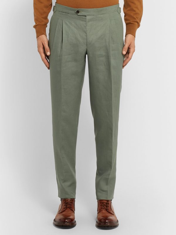 Tapered Pleated Linen Trousers - FR Tapered Pleated Linen Trousers - FR