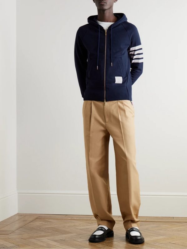 Slim-Fit Striped Loopback Cotton-Jersey Zip-Up Hoodie - OU Slim-Fit Striped Loopback Cotton-Jersey Zip-Up Hoodie - OU