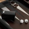 Sutton Walnut, Leather and Stainless Steel Backgammon Set - CU Sutton Walnut, Leather and Stainless Steel Backgammon Set - CU