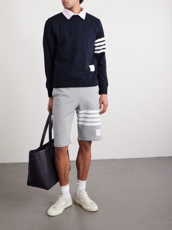 Striped Loopback Cotton-Jersey Shorts - OU Striped Loopback Cotton-Jersey Shorts - OU