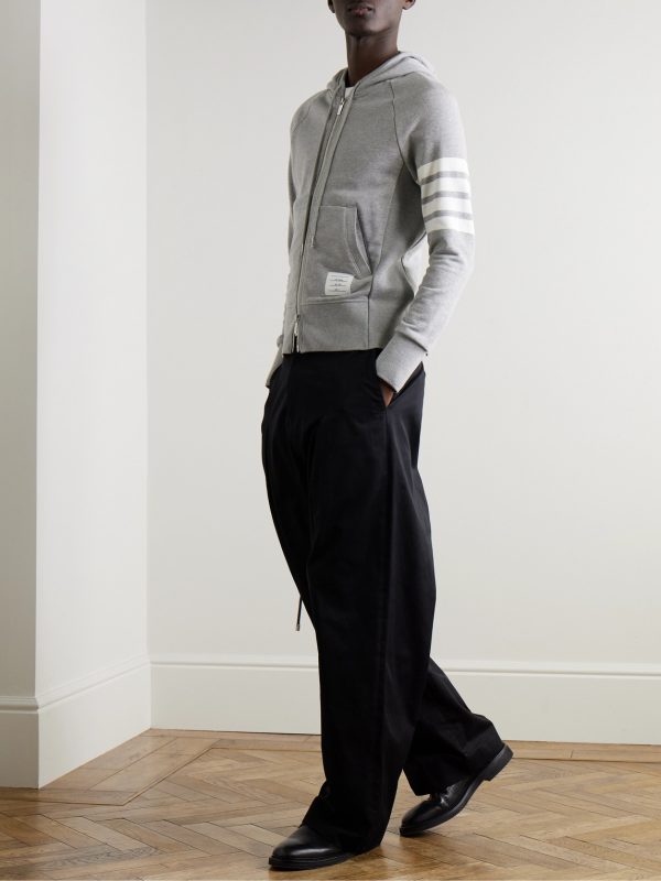 Striped Loopback Cotton-Jersey Zip-Up Hoodie - OU Striped Loopback Cotton-Jersey Zip-Up Hoodie - OU