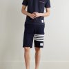Striped Loopback Cotton-Jersey Shorts - OU Striped Loopback Cotton-Jersey Shorts - OU
