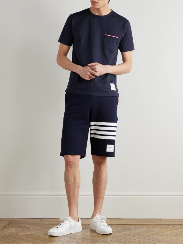 Striped Loopback Cotton-Jersey Shorts - OU Striped Loopback Cotton-Jersey Shorts - OU
