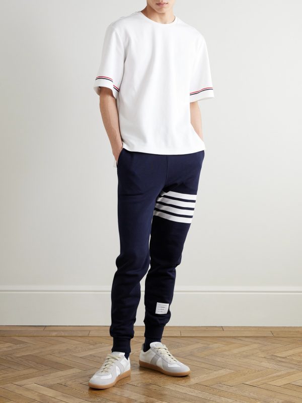 Tapered Striped Cotton-Jersey Sweatpants - OU Tapered Striped Cotton-Jersey Sweatpants - OU
