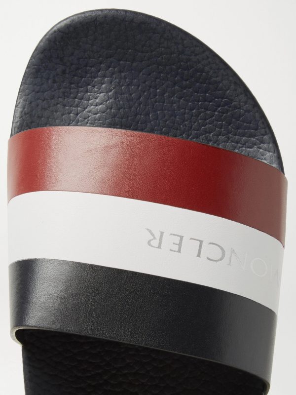 Basile Logo-Print Striped Leather Slides - CU