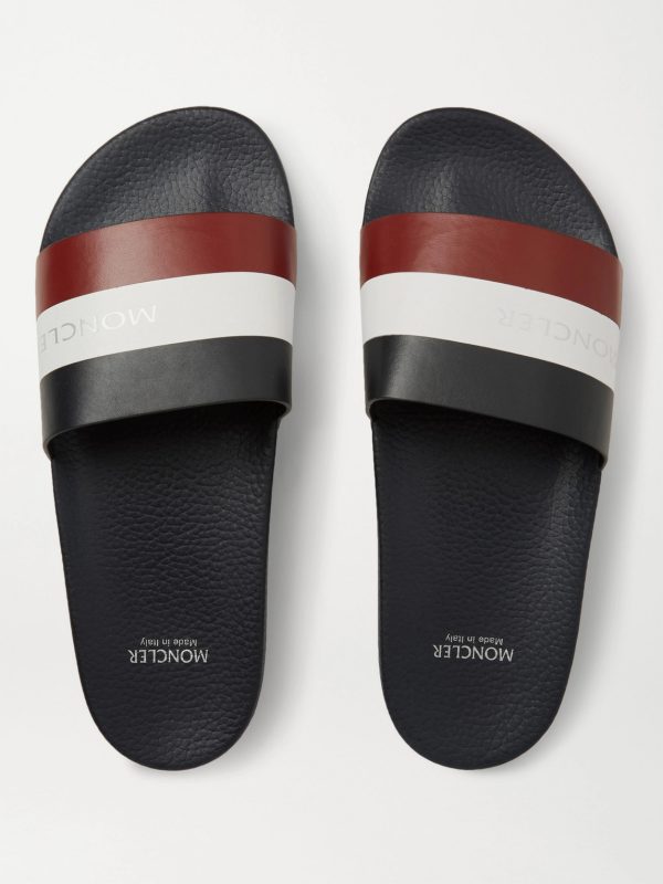 Basile Logo-Print Striped Leather Slides - E2