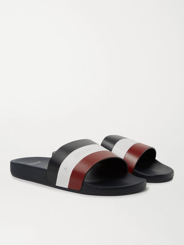 Basile Logo-Print Striped Leather Slides - FR