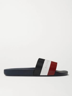 Basile Logo-Print Striped Leather Slides Basile Logo-Print Striped Leather Slides