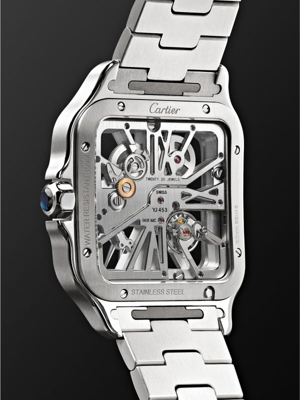 Santos de Cartier Skeleton Hand-Wound 39.8mm Interchangeable Stainless Steel and Alligator Watch - BK Santos de Cartier Skeleton Hand-Wound 39.8mm Interchangeable Stainless Steel and Alligator Watch - BK