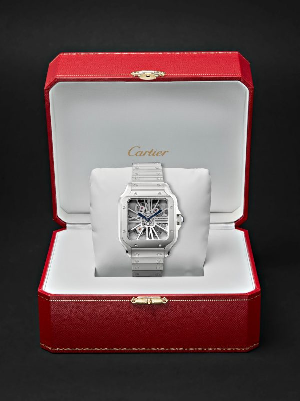 Santos de Cartier Skeleton Hand-Wound 39.8mm Interchangeable Stainless Steel and Alligator Watch - E3 Santos de Cartier Skeleton Hand-Wound 39.8mm Interchangeable Stainless Steel and Alligator Watch - E3