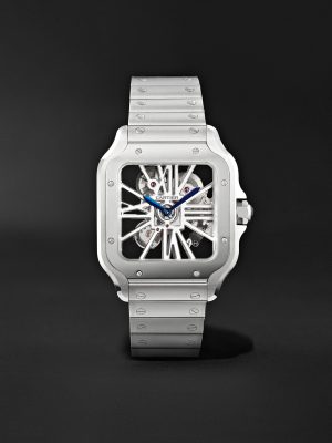 Santos de Cartier Skeleton Hand-Wound 39.8mm Interchangeable Stainless Steel and Alligator Watch Santos de Cartier Skeleton Hand-Wound 39.8mm Interchangeable Stainless Steel and Alligator Watch