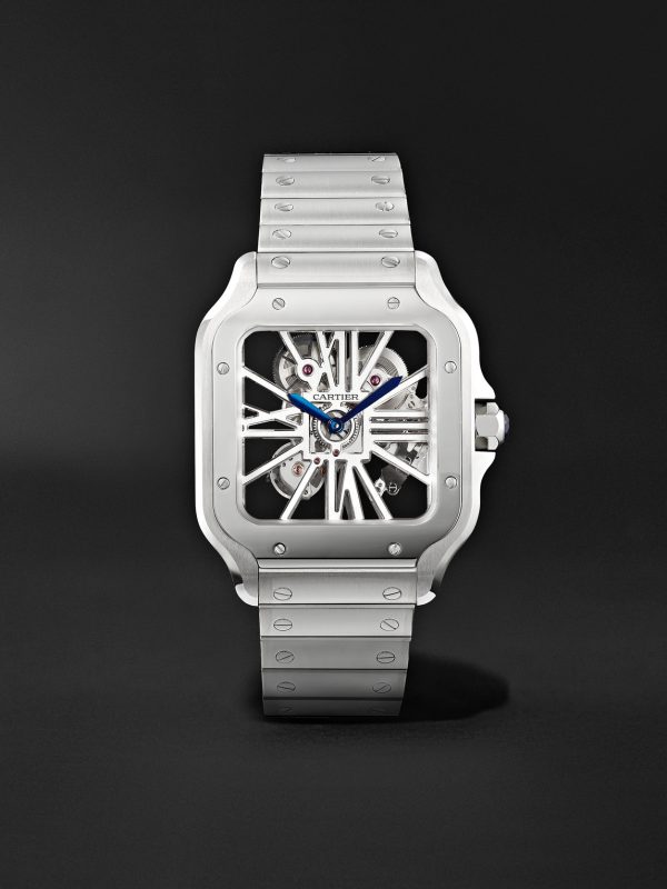 Santos de Cartier Skeleton Hand-Wound 39.8mm Interchangeable Stainless Steel and Alligator Watch Santos de Cartier Skeleton Hand-Wound 39.8mm Interchangeable Stainless Steel and Alligator Watch