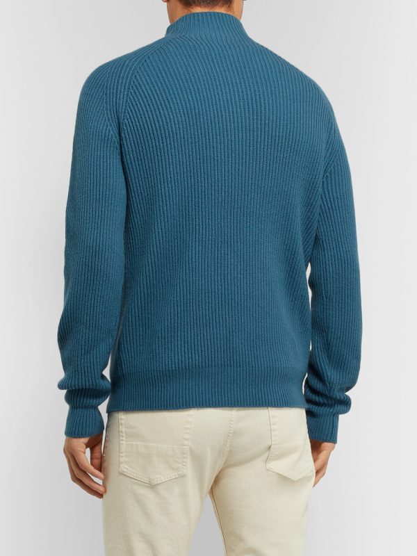 Ribbed Baby Cashmere Mock-Neck Sweater - BK Ribbed Baby Cashmere Mock-Neck Sweater - BK